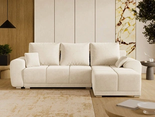 Ecksofa L-Form mit Schlaffunktion und Bettkasten Monti Rechts Beige