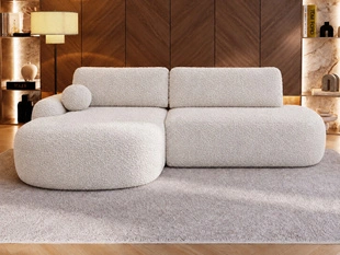 Ecksofa L-Form Links mit Schlaffunktion und Bettkasten Aurio O Creme