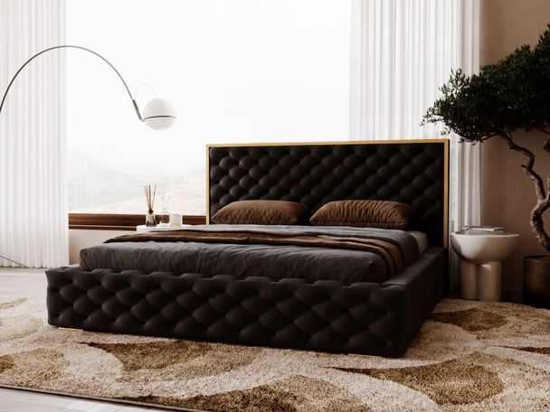 Polsterbett mit Bettkasten und Lattenrost 160x200 Wave Schwarz