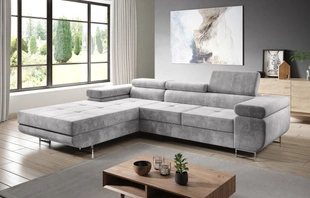Ecksofa L-Form Links mit Schlaffunktion und Bettkasten Solam Hellgrau