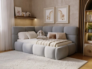 Gepolstertes Jugend-Einzelbett mit Bettkasten und Holzrost 90x200 Modo One Rechts Grau