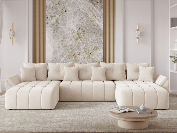 Wohnlandschaft mit Schlaffunktion und Bettkasten Decor U Beige