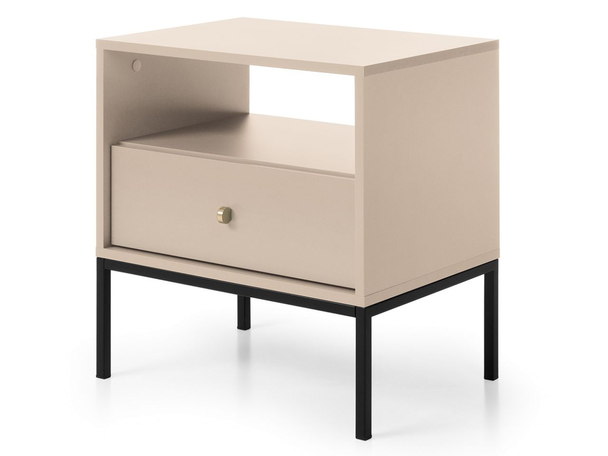 Nachttisch mit Schublade auf Schwarz Metallbeinen Amor Beige