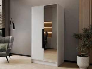 Kleiderschrank mit Spiegel 100 cm Lucca Weiß mit schwarzen Griffen