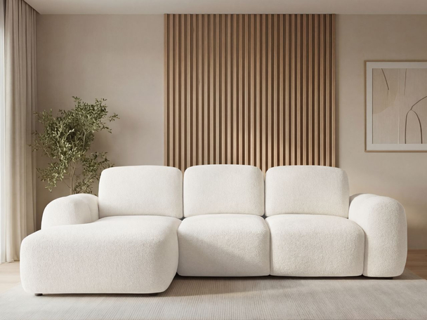 Ecksofa L-Form mit Schlaffunktion und Bettkasten Avelin Links Creme
