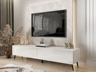TV-Lowboard mit Türen auf Schwarzen Metallbeinen 175 cm mit LED-Beleuchtung Sorelle Weiß Hochglanz