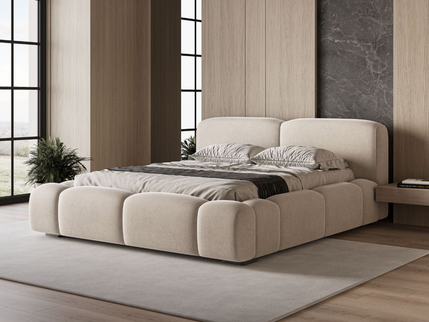 Polsterbett mit Bettkasten und Lattenrost 180x200 Aubi Beige