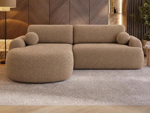 Ecksofa L-Form Links mit Schlaffunktion und Bettkasten Aurio HellBraun