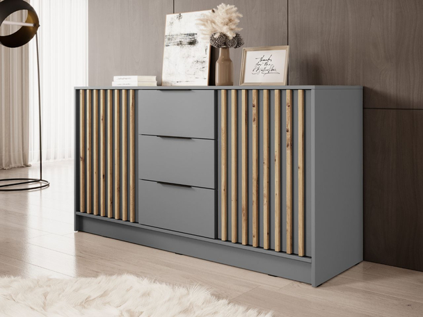 Kommode mit Türen und Schubladen 155 cm Macron Grau Artisan Eiche